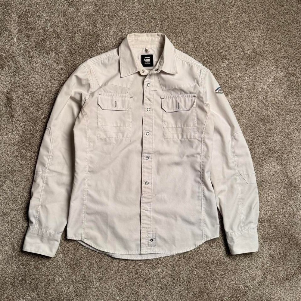 WHITE G STAR RAW SNAP BUTTON UP